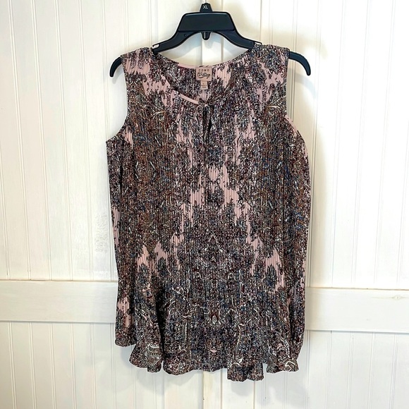 Como vintage cold shoulder top size L peach & browns - Picture 1 of 10